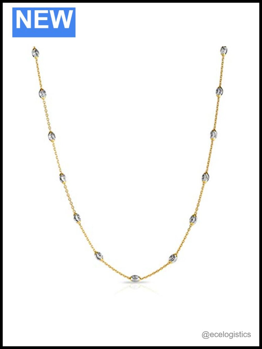 Sterling Silver Station Oval Bead Necklace for Women Italian Made 925 Silver